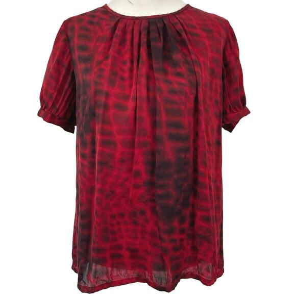 Alfani Women Silk Short Sleeve Blouse Top Vamp Grunge Holiday Gothic Red Size 8 - Picture 1 of 7